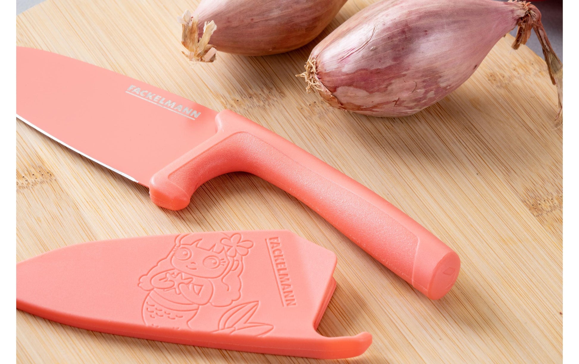Fackelmann Kinderkochmesser 9,5 cm, Edelstahl, Kunststoffgriff, Rosa, mit Klingenschutz