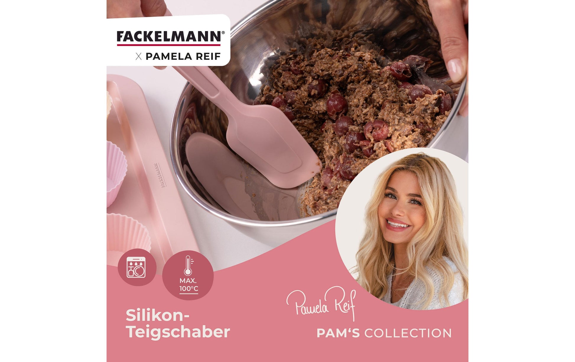 Fackelmann Teigschaber 5,8 × 28 × 1 cm, Silikon, Rosa, spülmaschinenfest