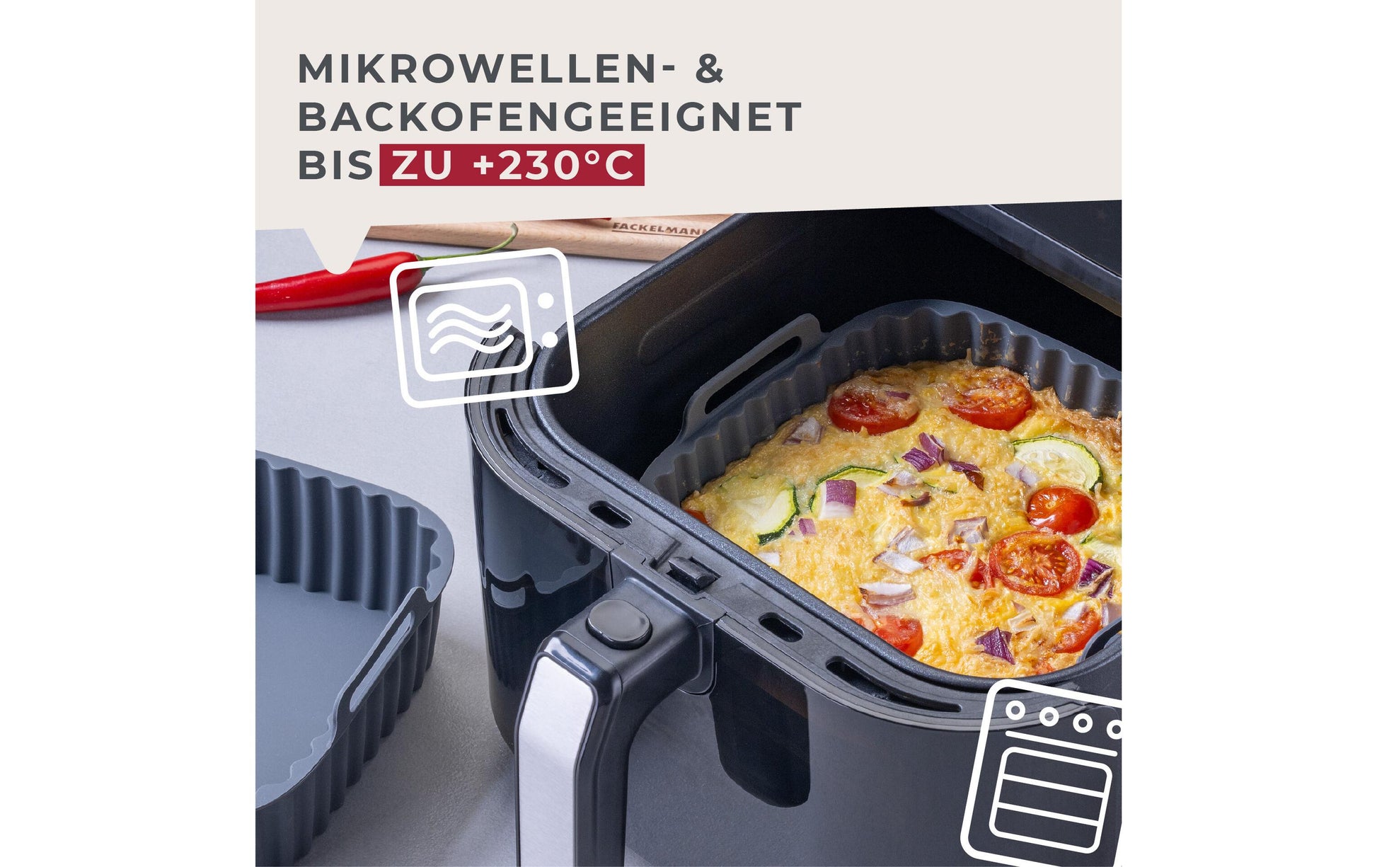 Fackelmann Silikonform für Heissluftfritteusen – 15 × 15 × 5 cm, Silikon, Grau
