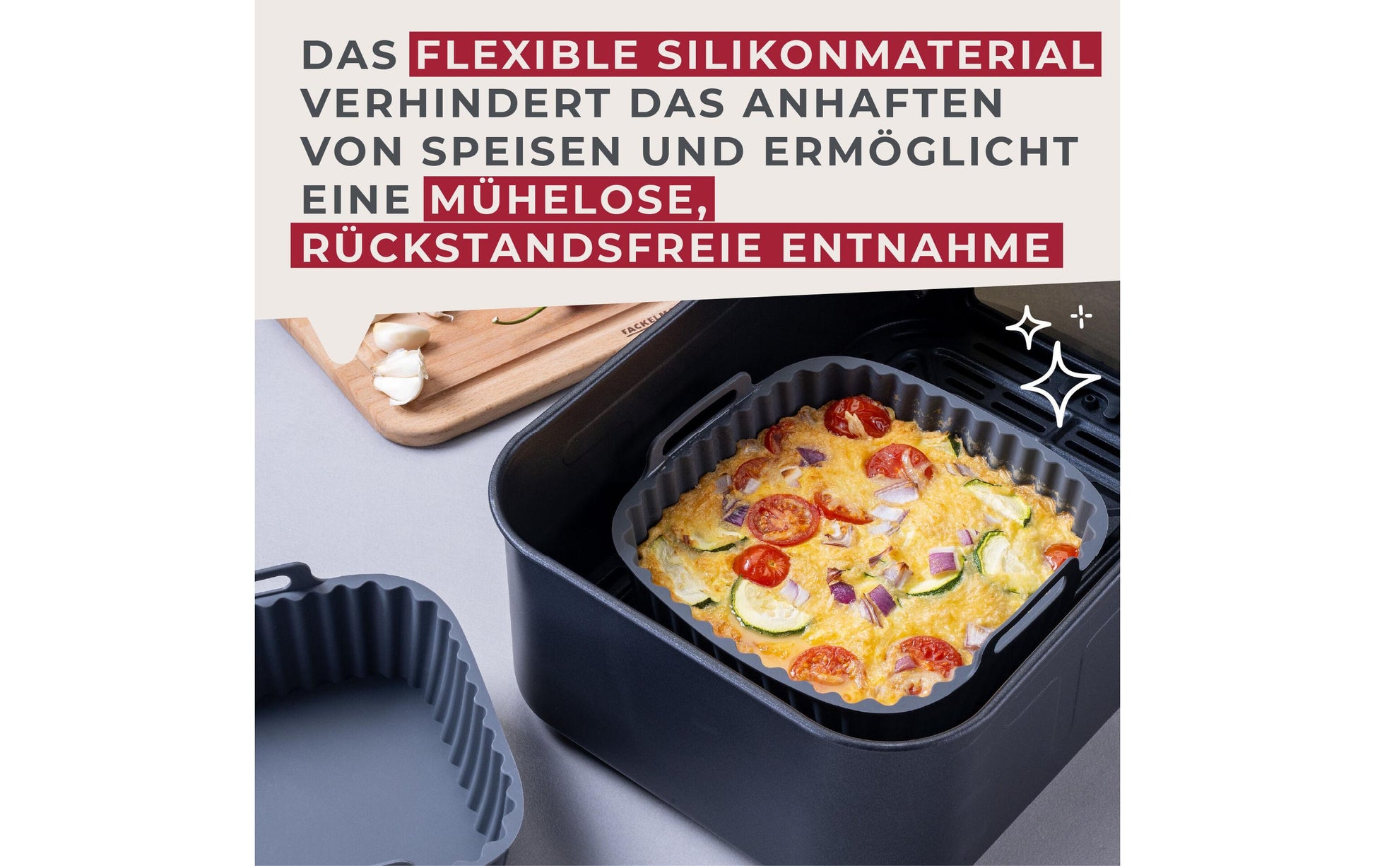 Fackelmann Silikonform für Heissluftfritteusen – 15 × 15 × 5 cm, Silikon, Grau