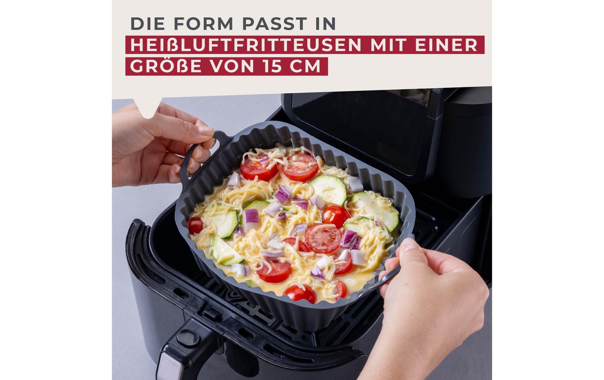 Fackelmann Silikonform für Heissluftfritteusen – 15 × 15 × 5 cm, Silikon, Grau