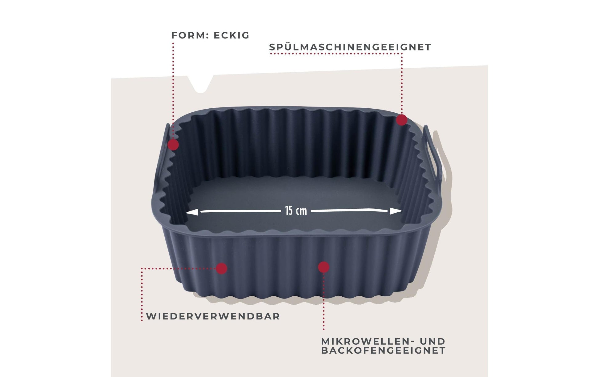 Fackelmann Silikonform für Heissluftfritteusen – 15 × 15 × 5 cm, Silikon, Grau