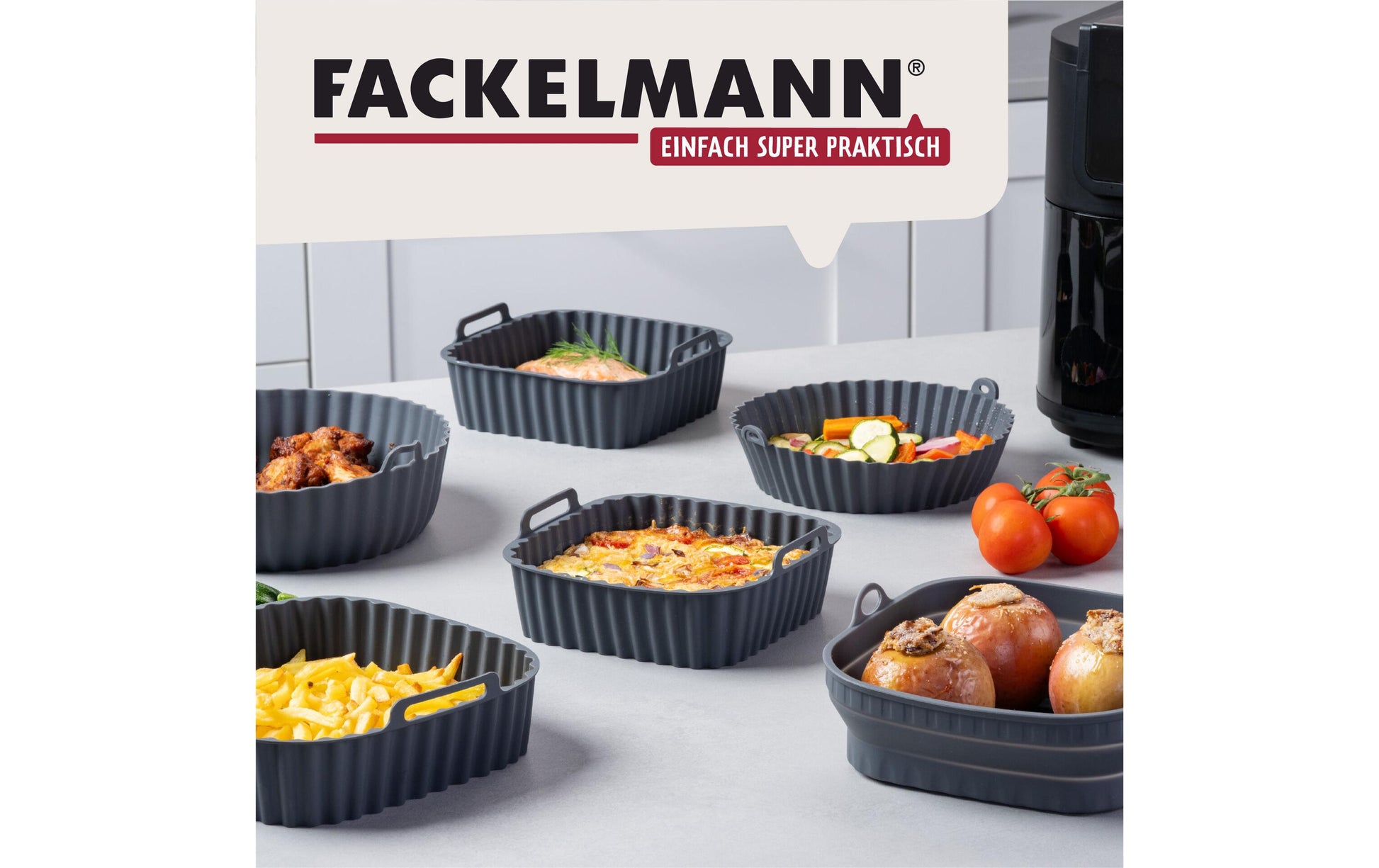 Fackelmann Silikonform für Heissluftfritteusen – 15 × 15 × 5 cm, Silikon, Grau