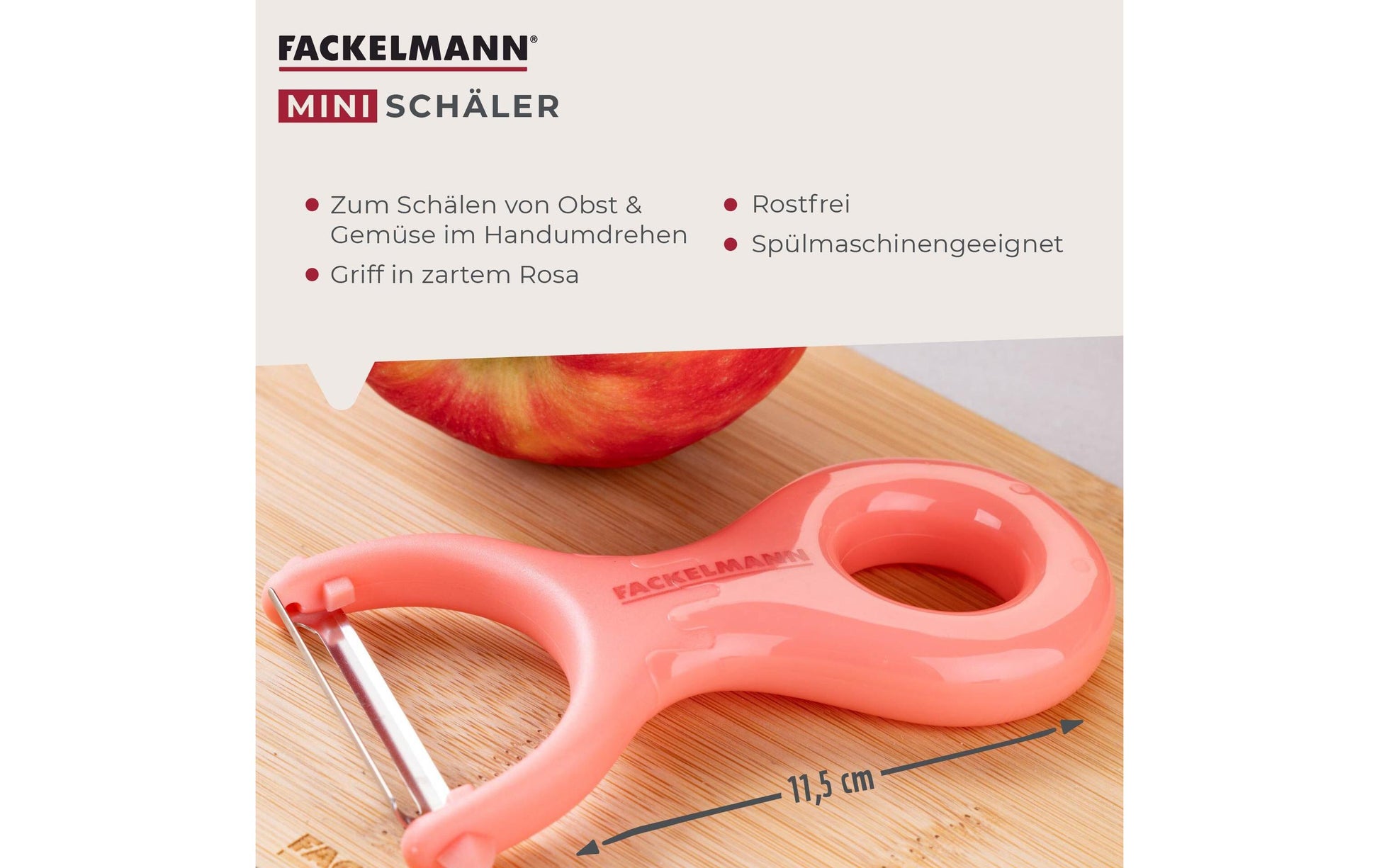 Fackelmann Sparschäler 7,5 × 1,5 × 11,5 cm, rosa, spülmaschinenfest