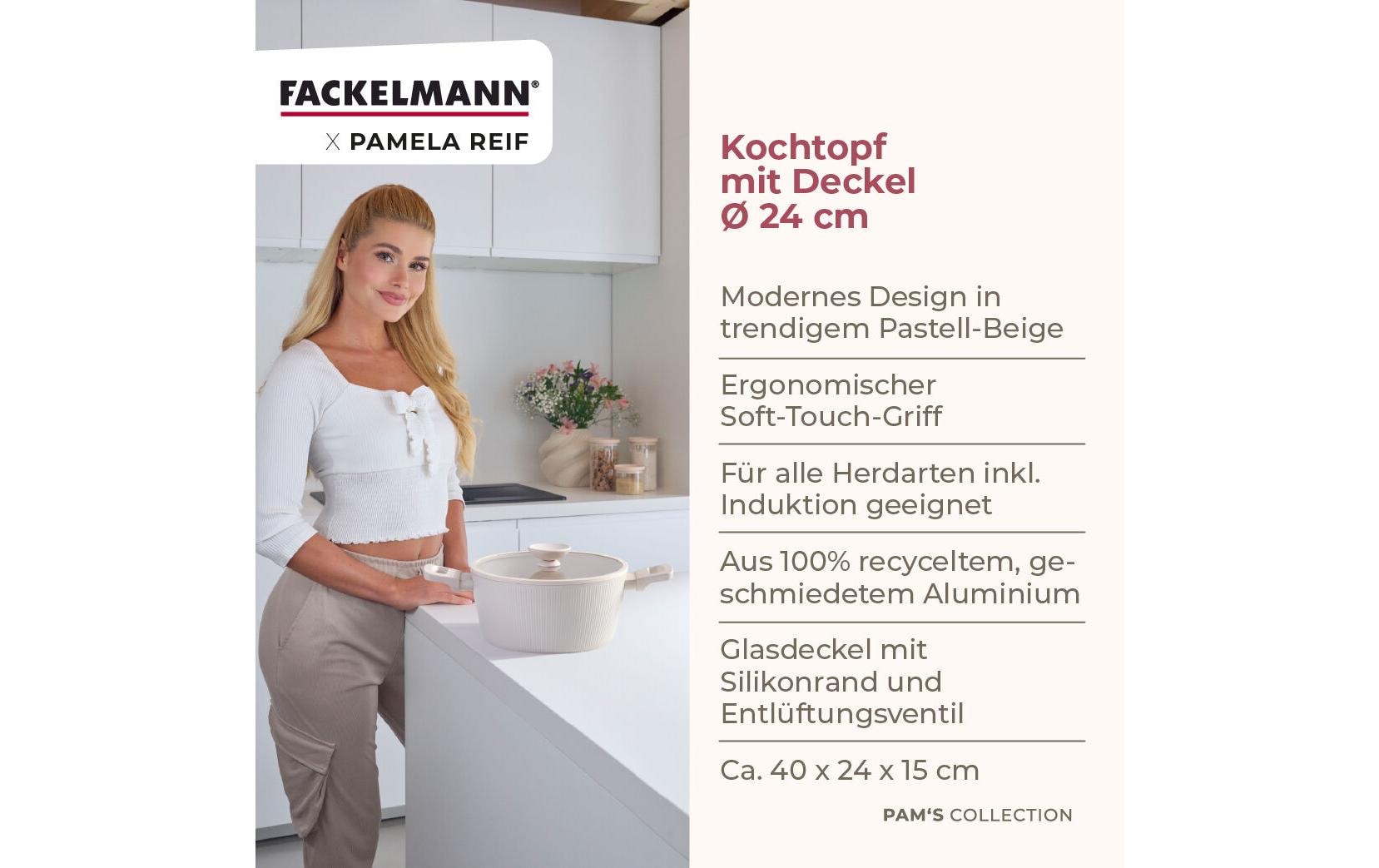 Fackelmann Kochtopf – 5,2 l, Ø 24 cm, Recycling-Aluminium, für Induktion, Gas, Glaskeramik und mehr