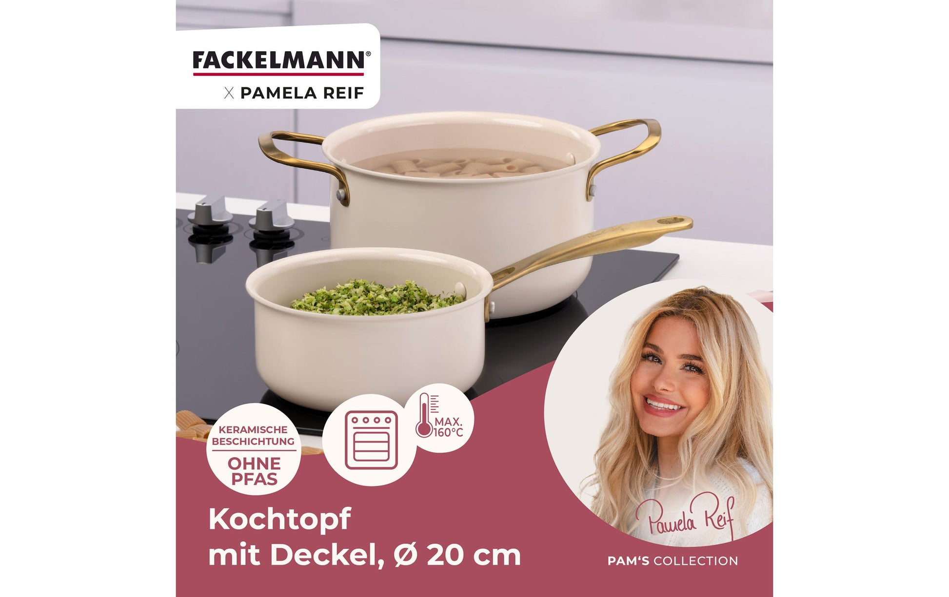 Fackelmann Kochtopf Pamela Reif – 3,4 l, Ø 20 cm, Aluminium, für Induktion, Gas, Glaskeramik und mehr