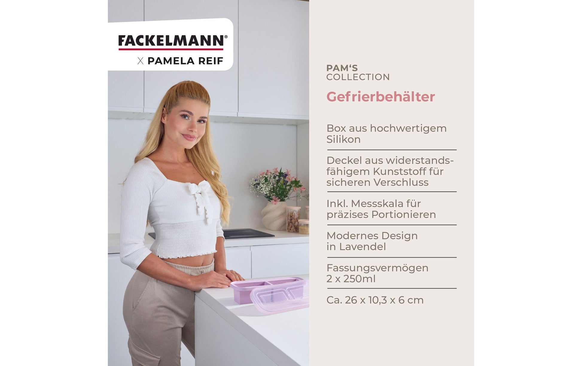 Fackelmann Vorratsdose 500 ml, 26 × 10,3 × 6,1 cm, Polypropylen (PP)/Silikon, Lavendel