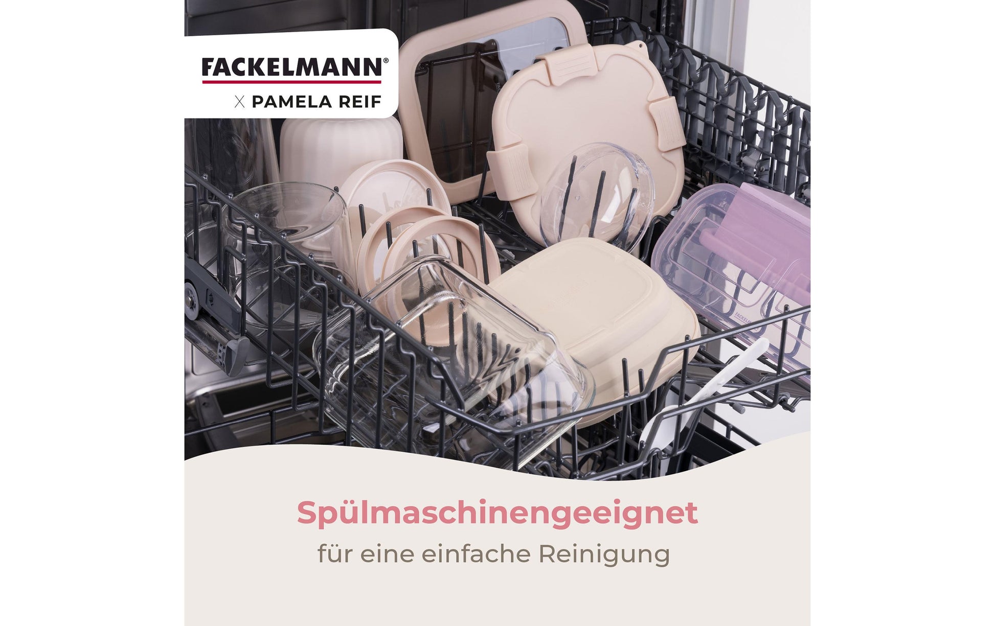 Fackelmann Vorratsdose 500 ml, 10 × 10 × 9 cm, Glas/Silikon, Transparent/Beige