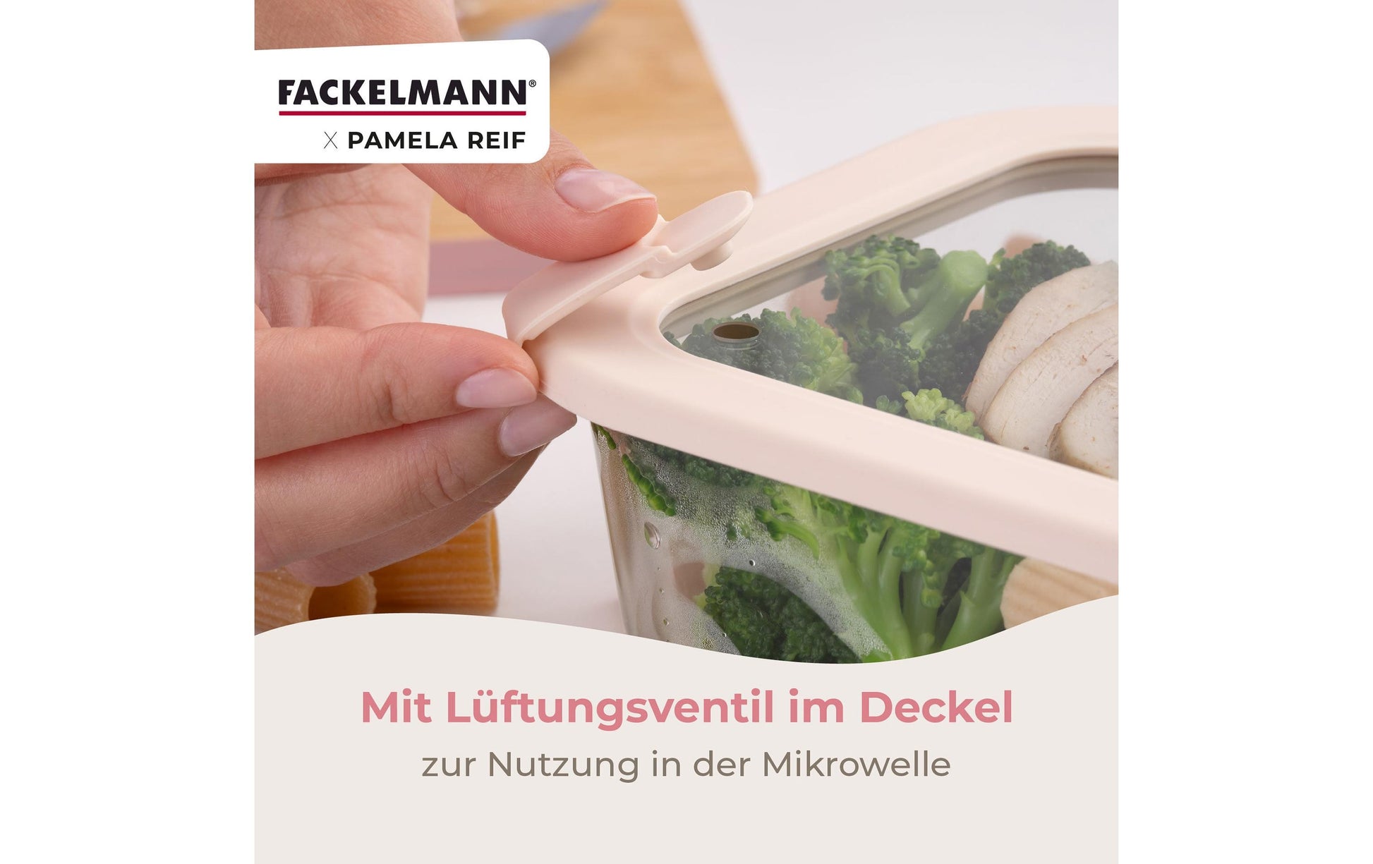 Fackelmann x Pamela Reif – Vorratsdose 1,1 l, 15,5 × 20,5 × 6,5 cm, Glas/Silikon, Transparent/Beige
