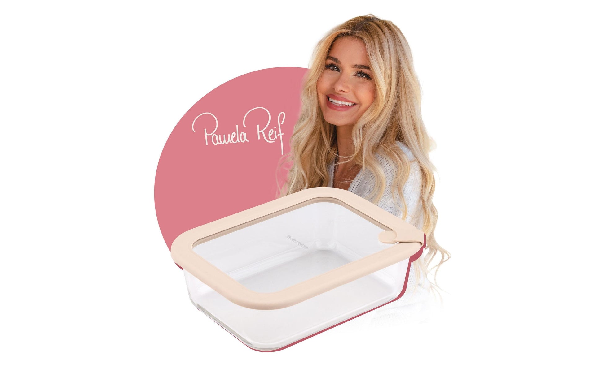 Fackelmann x Pamela Reif – Vorratsdose 1,1 l, 15,5 × 20,5 × 6,5 cm, Glas/Silikon, Transparent/Beige