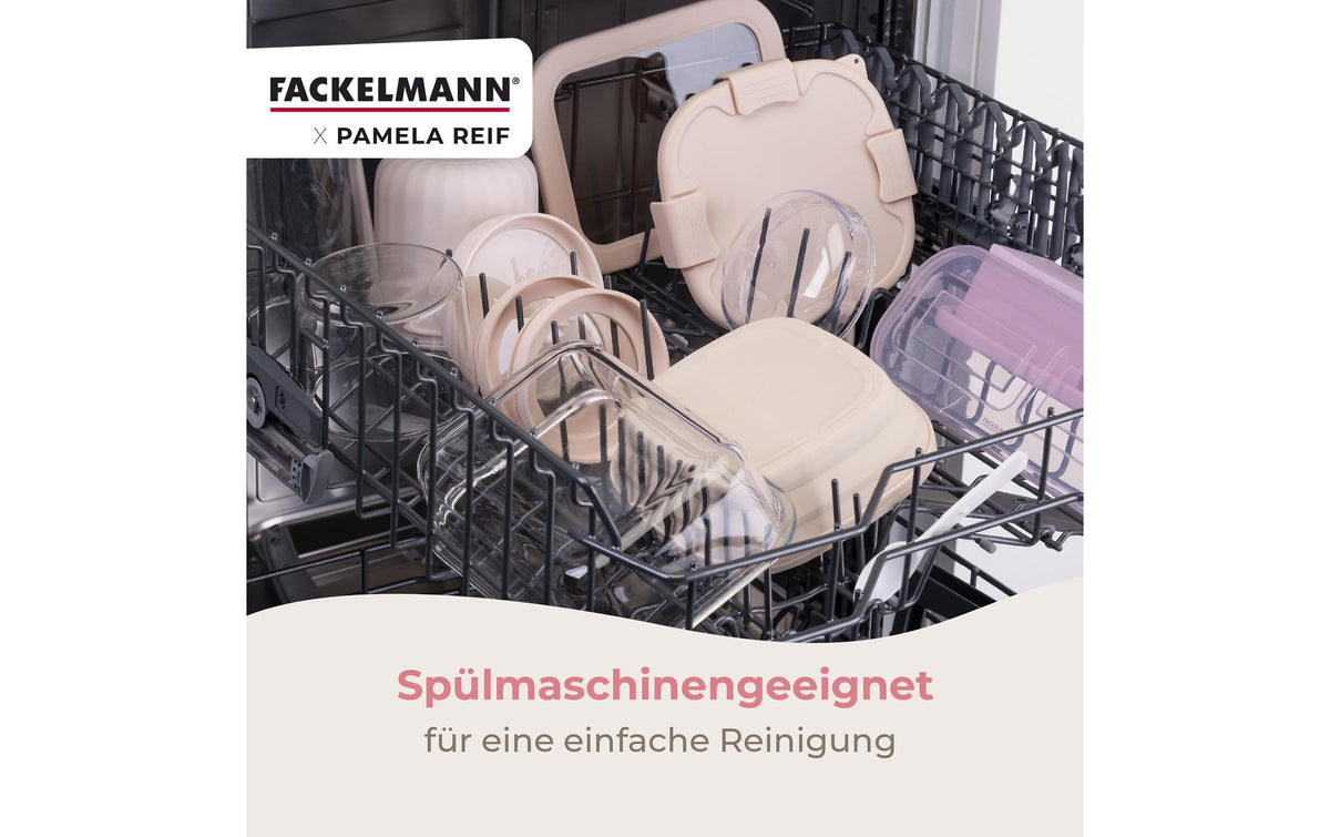 Fackelmann x Pamela Reif – Vorratsdose 1 l, 10 × 10 × 17 cm, Glas/Silikon, Transparent/Beige