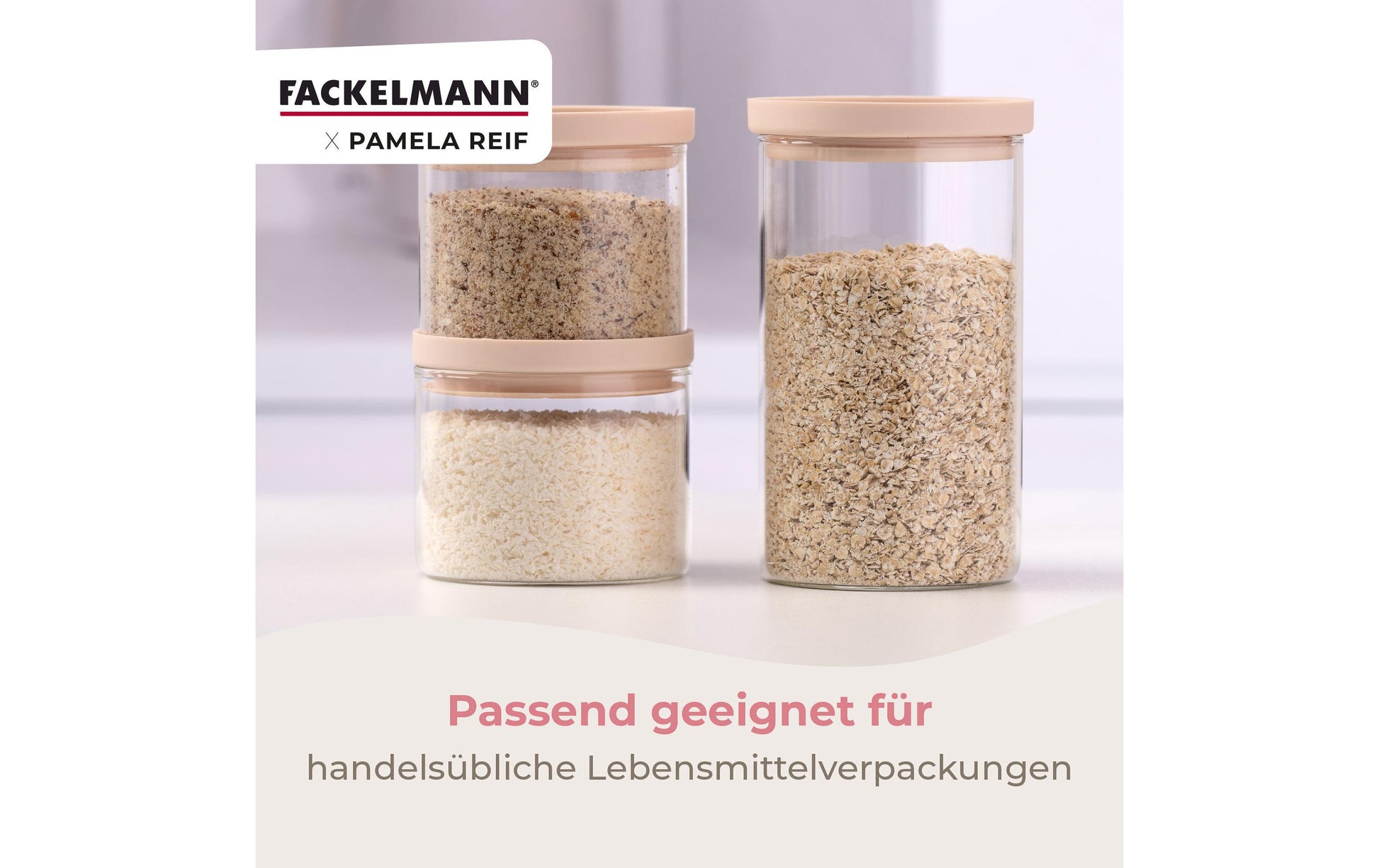 Fackelmann Vorratsdose 500 ml, 10 × 10 × 9 cm, Glas/Silikon, Transparent/Beige