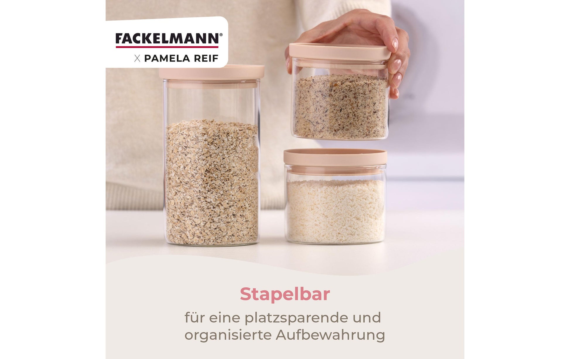 Fackelmann Vorratsdose 500 ml, 10 × 10 × 9 cm, Glas/Silikon, Transparent/Beige