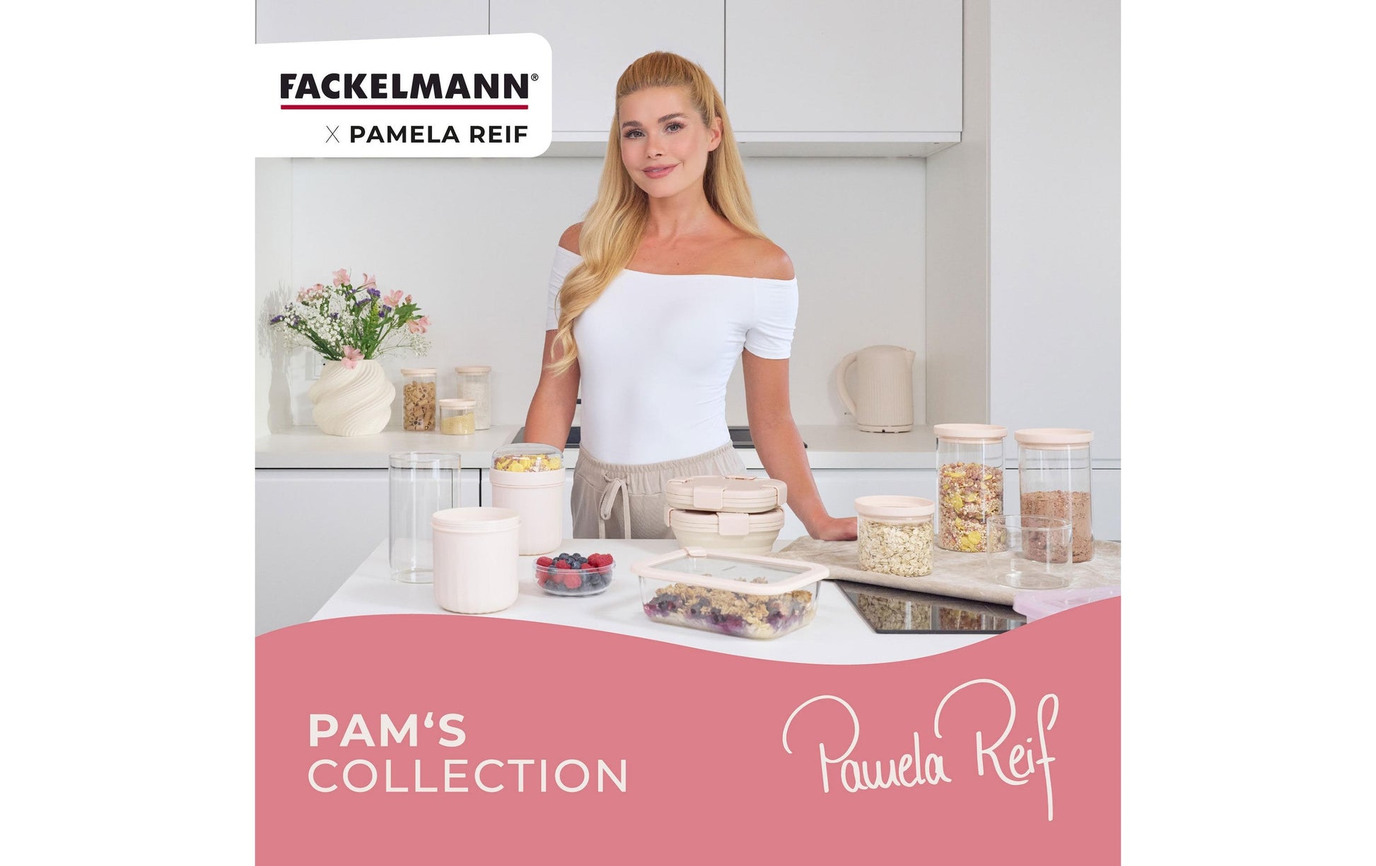 Fackelmann Vorratsdose 500 ml, 10 × 10 × 9 cm, Glas/Silikon, Transparent/Beige