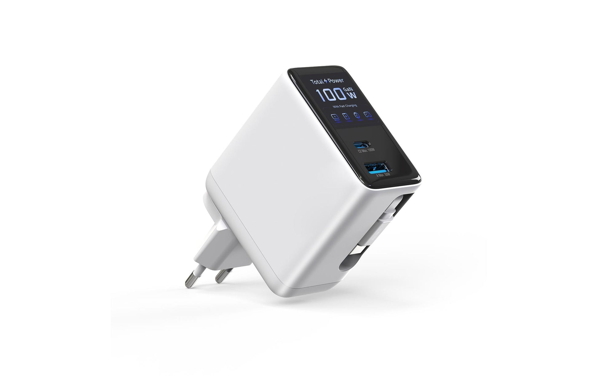 4smarts Flex Screen AI USB-Desktop-Ladegerät 100 W – USB-C×2 (1×100 W), USB-A×1 – GaN – Weiss