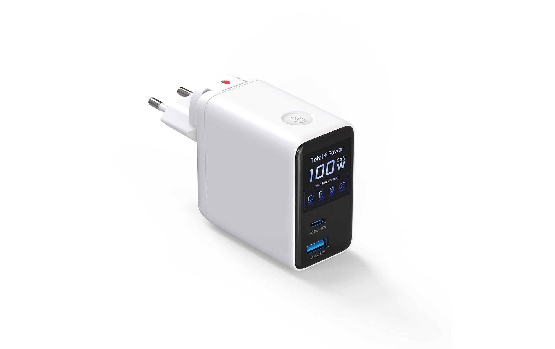 4smarts Flex Screen AI USB-Desktop-Ladegerät 100 W – USB-C×2 (1×100 W), USB-A×1 – GaN – Weiss