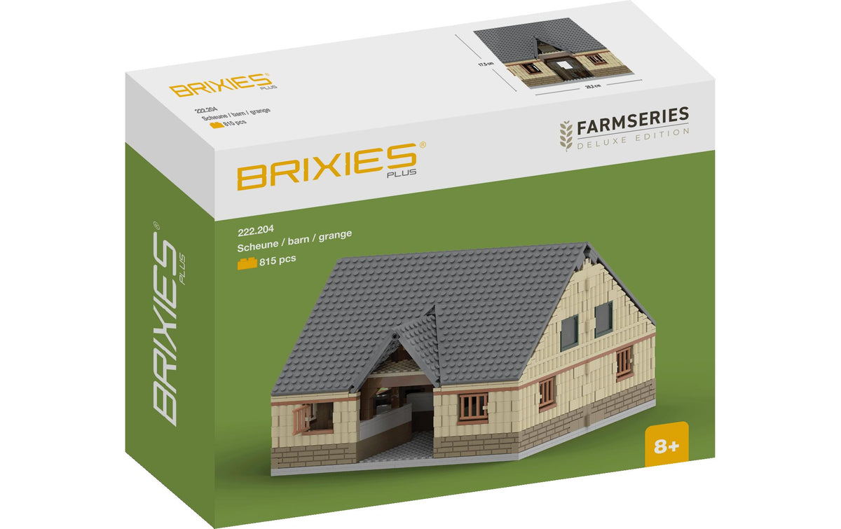 BRIXIES Plus Steckbausteine-Set Scheune/Pferdestall – 32 × 9 × 42 cm – 805-teilig – ab 8 Jahren – ABS, gelb