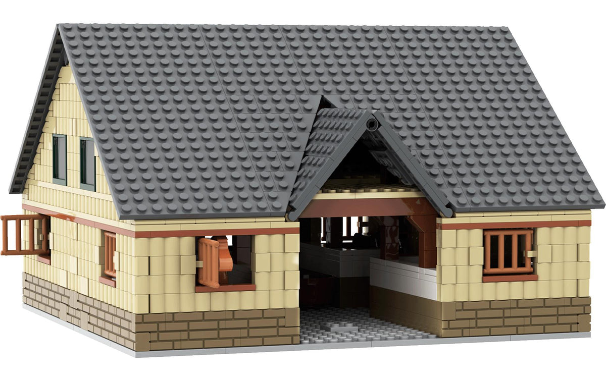 BRIXIES Plus Steckbausteine-Set Scheune/Pferdestall – 32 × 9 × 42 cm – 805-teilig – ab 8 Jahren – ABS, gelb