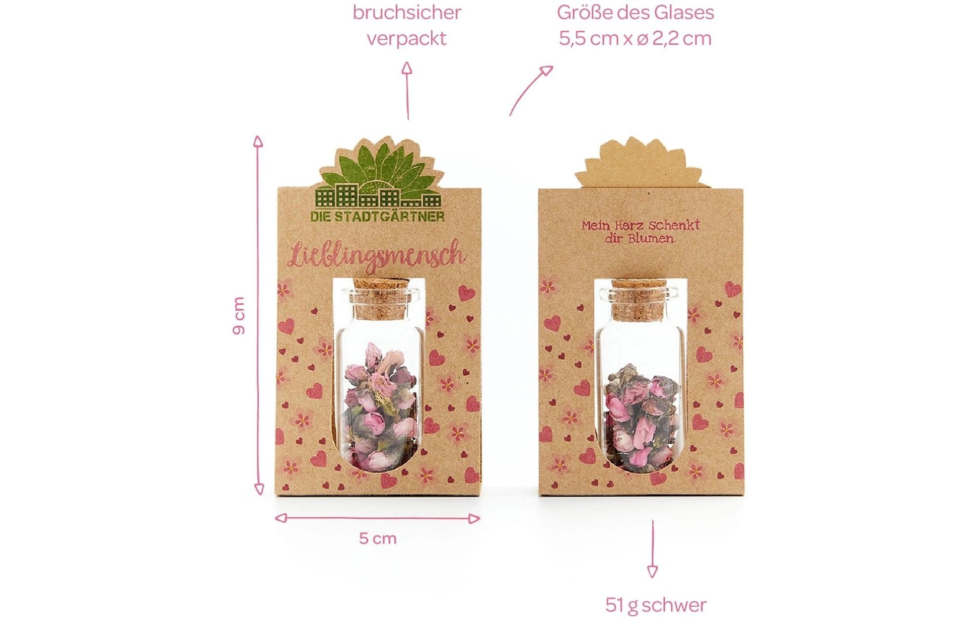 Die stadtgärtner Glückbringer – Lieblingsmensch – Glas & Pappe & Kork & Trockenblumen, Mehrfarbig