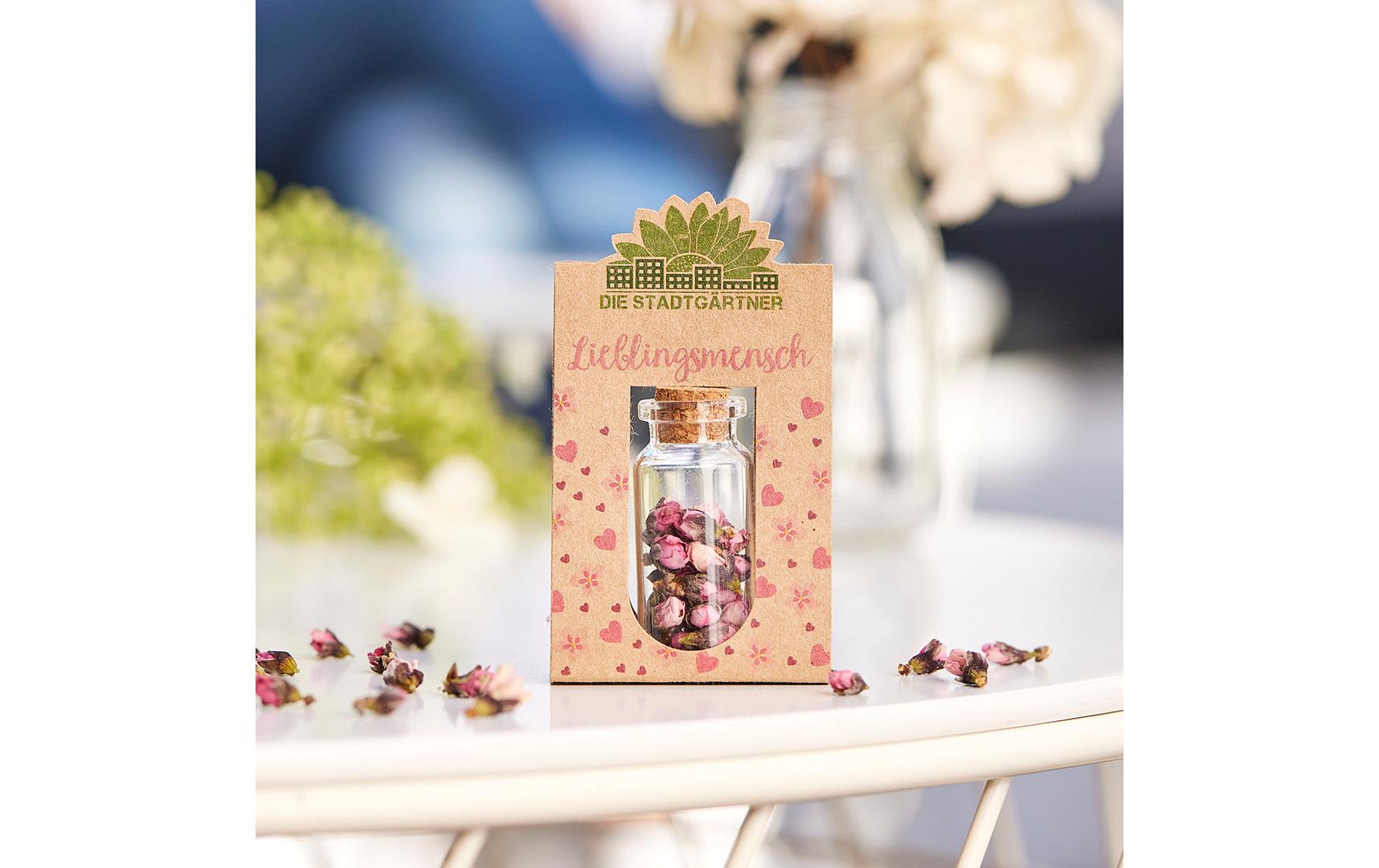 Die stadtgärtner Glückbringer – Lieblingsmensch – Glas & Pappe & Kork & Trockenblumen, Mehrfarbig