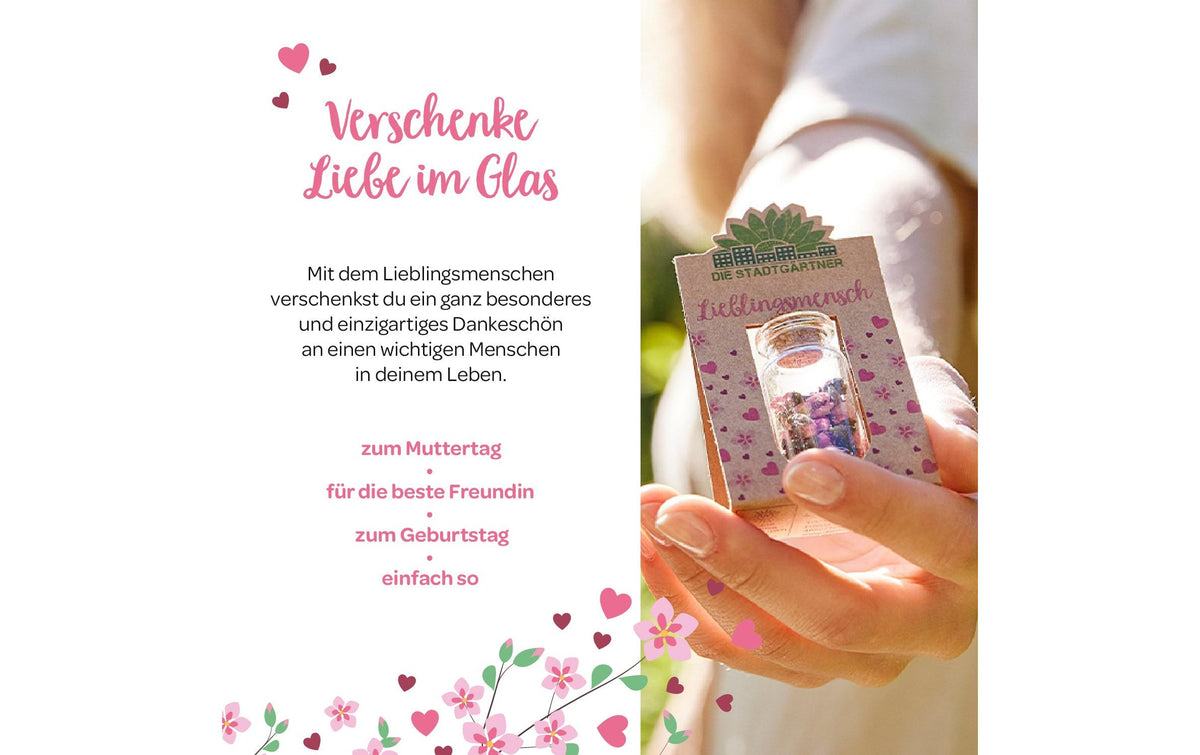 Die stadtgärtner Glückbringer – Lieblingsmensch – Glas & Pappe & Kork & Trockenblumen, Mehrfarbig
