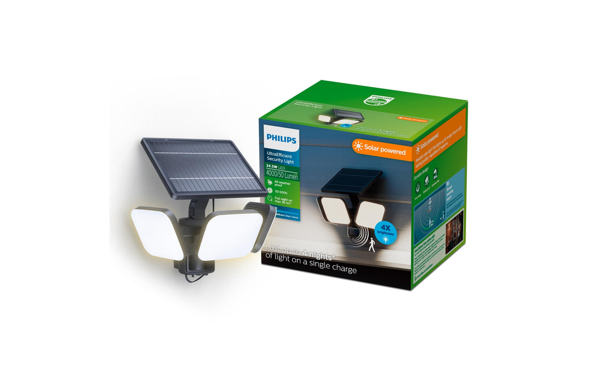 Philips by Signify Philips Aussenwandleuchte – 5000 K – IP65 – Solarbetrieb – mit Bewegungsmelder – Schwarz – Kunststoff