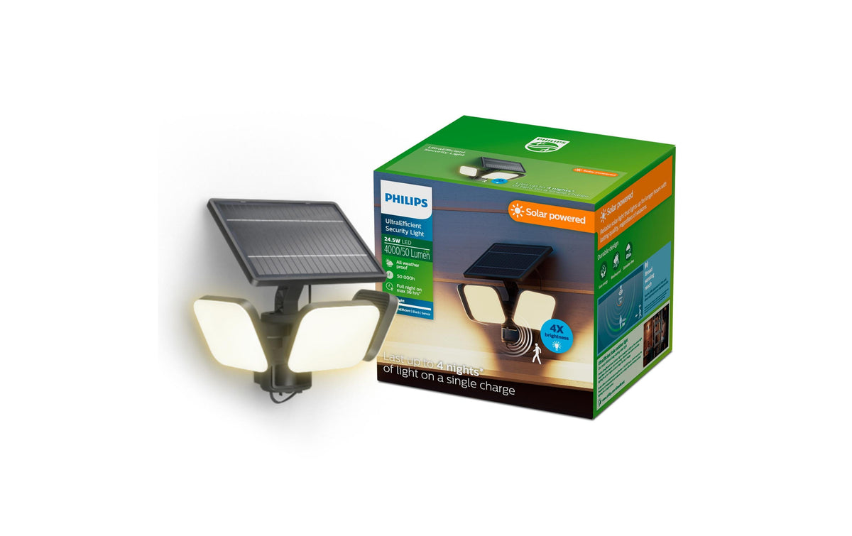 Philips by Signify Philips Aussenwandleuchte – 17×16,3 cm, 3'000 lm, 13 W – Warmweiss – IP65 – Solarbetrieb – mit Bewegungsmelder