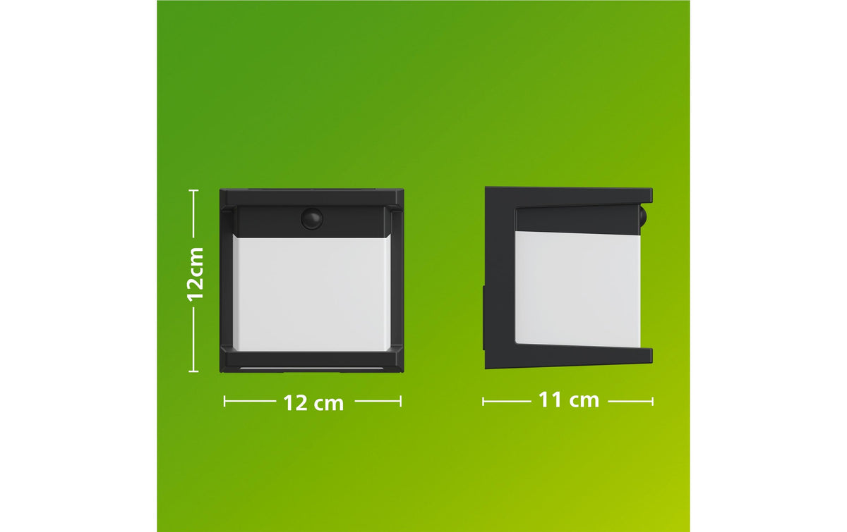 Philips by Signify Philips Aussenwandleuchte – Warmweiss, 2700 K – IP44 – Netzbetrieb – mit Bewegungsmelder – Schwarz, Kunststoff