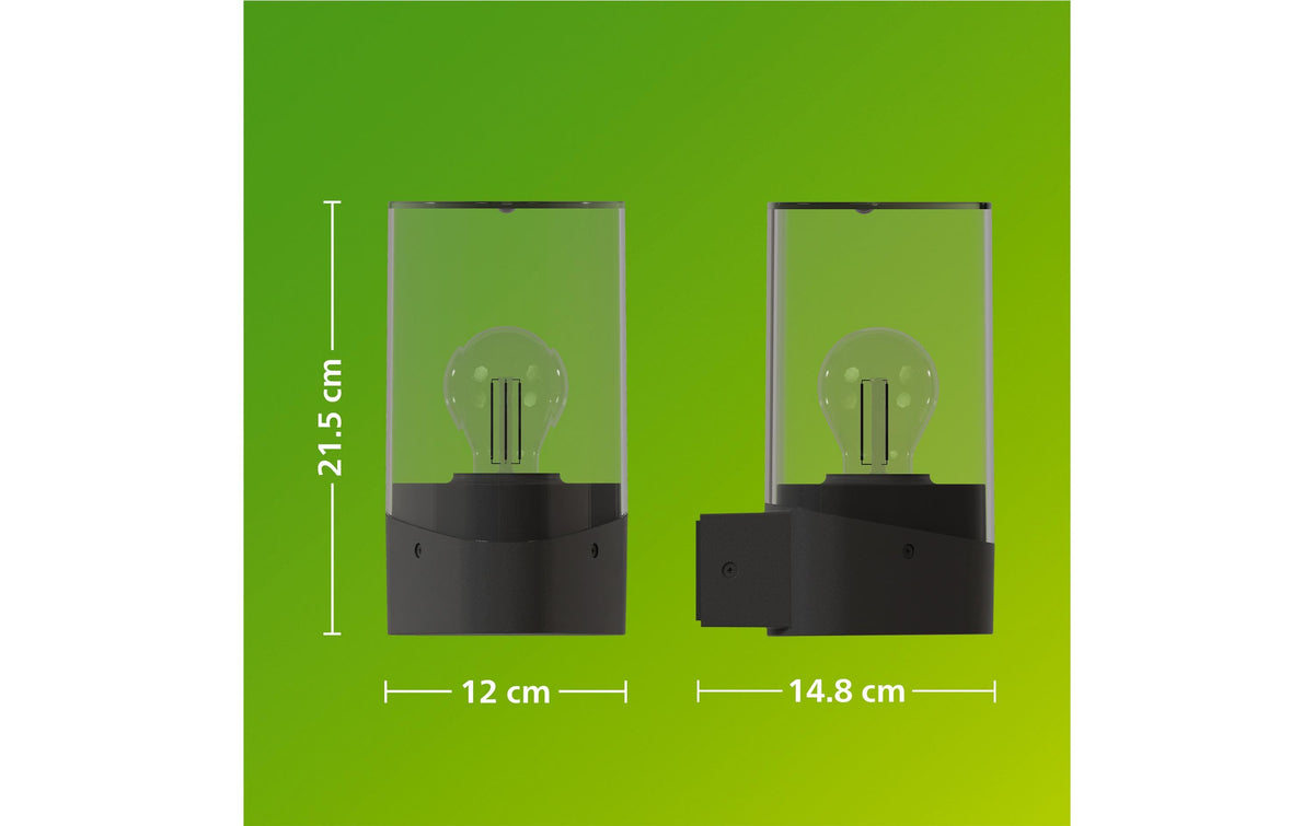 Philips by Signify Philips Aussenwandleuchte – 14,8×21,5 cm – 840 lm, 4 W – Warmweiss, 2700 K – IP44 – Netzbetrieb – Grau – Aluminium