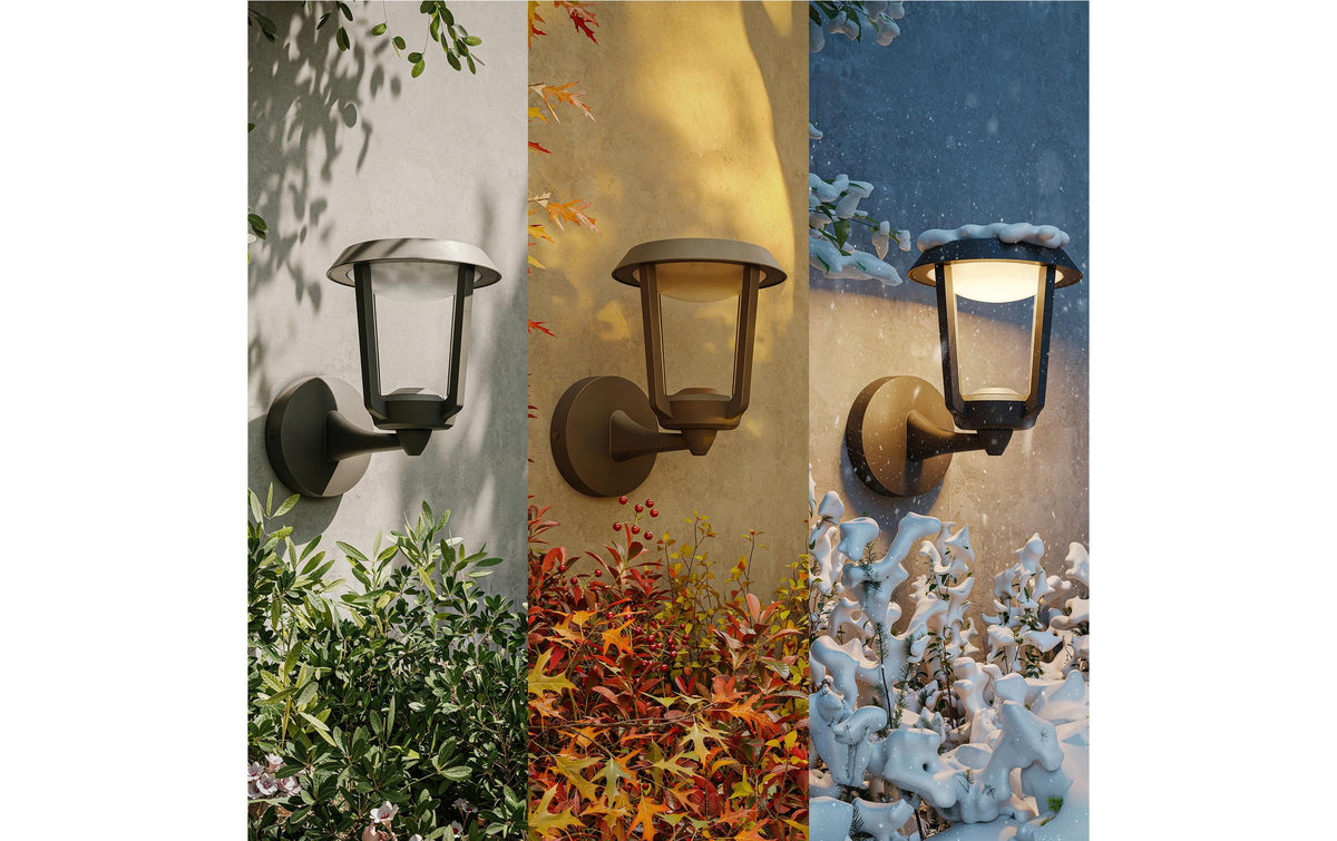 Philips by Signify Philips Aussenwandleuchte – 2700 K – IP44 – Netzbetrieb – mit Dämmerungssensor – Anthrazit – Aluminium