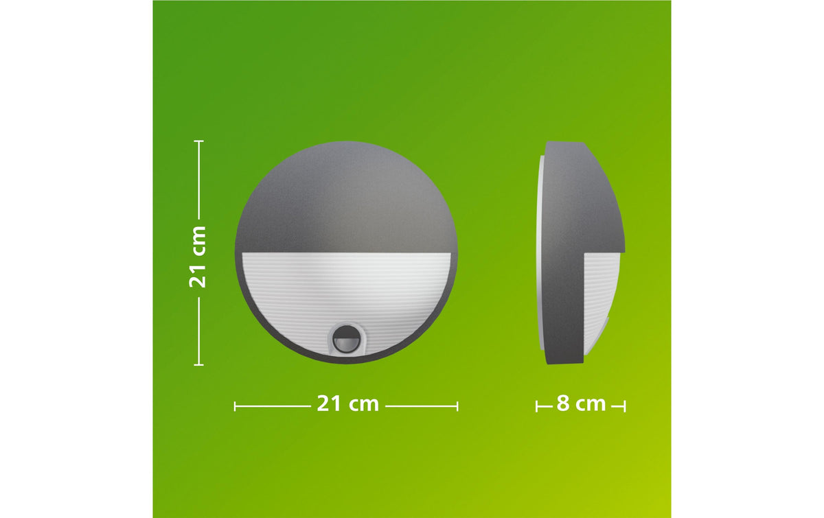 Philips by Signify Philips Aussenwandleuchte – 800 lm, 4,3 W, Warmweiss, 2700 K – IP44 – Netzbetrieb – mit Bewegungsmelder