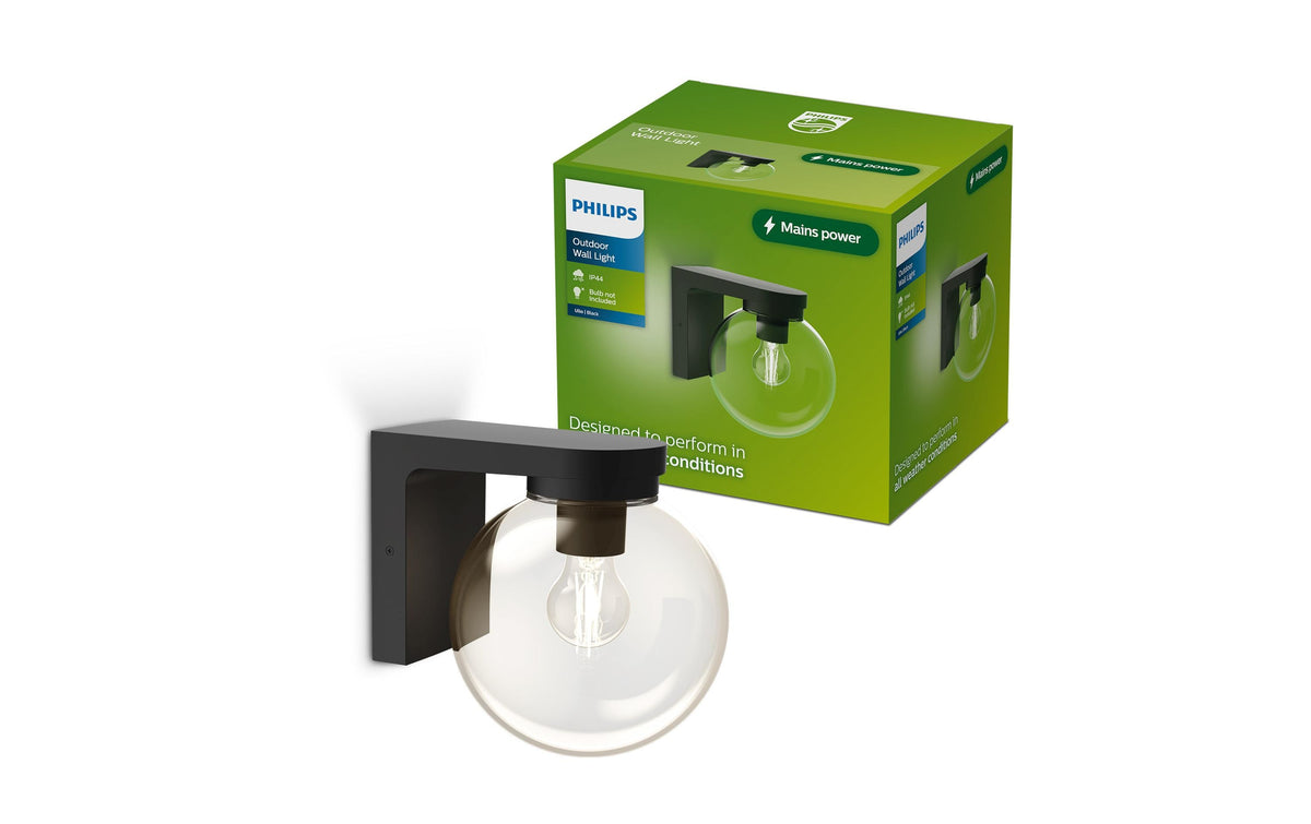 Philips by Signify Philips Ulio Aussenwandleuchte – 25,2×22,7 cm – 25 W – IP44 – Netzbetrieb – Schwarz – Aluminium