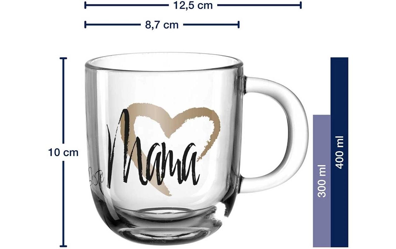 LEONARDO Tasse Emozione Beste Mama – 400 ml, Ø 8,7 cm, Glas, Mehrfarbig