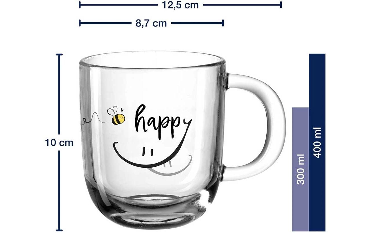 LEONARDO Kaffeetasse Emozione Caro-happy – 400 ml, Ø 8,7 cm, Glas, spülmaschinenfest, hitzebeständig