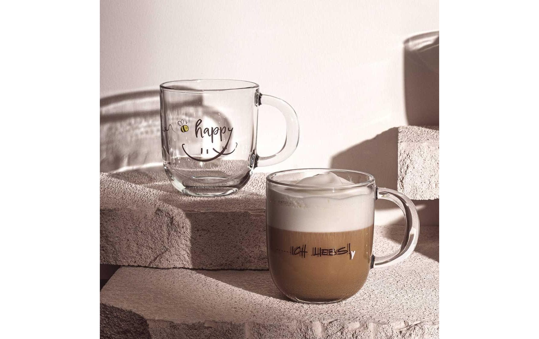 LEONARDO Kaffeetasse Emozione Caro-happy – 400 ml, Ø 8,7 cm, Glas, spülmaschinenfest, hitzebeständig