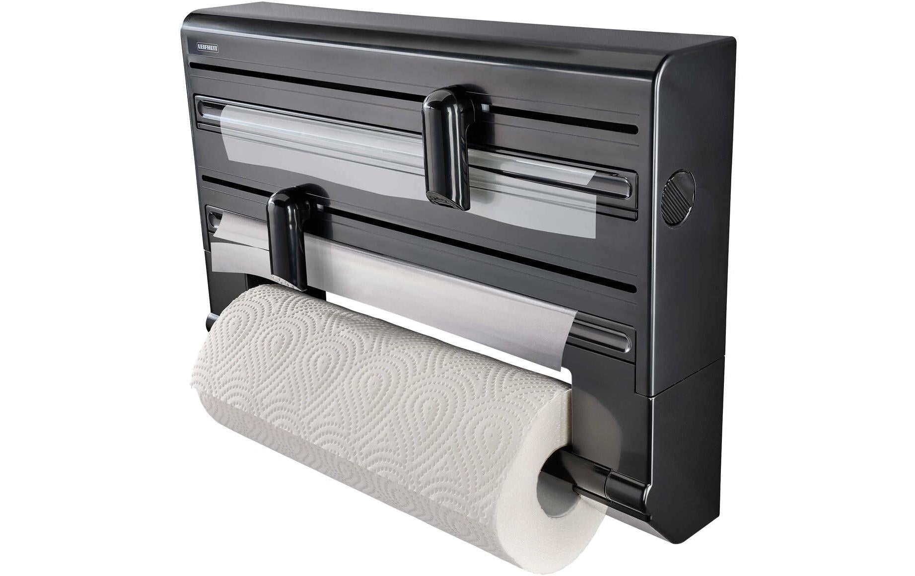 Leifheit Küchenrollenhalter Kunststoff, 38 × 8,7 × 26 cm, wandmontiert, schwarz