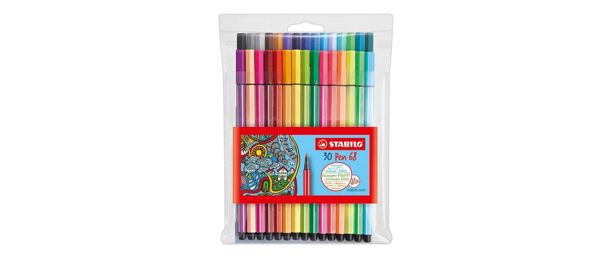 STABILO Pen 68 Etui Filzstifte – Rundspitze, 1 mm, wasserbasiert, 30 Farben