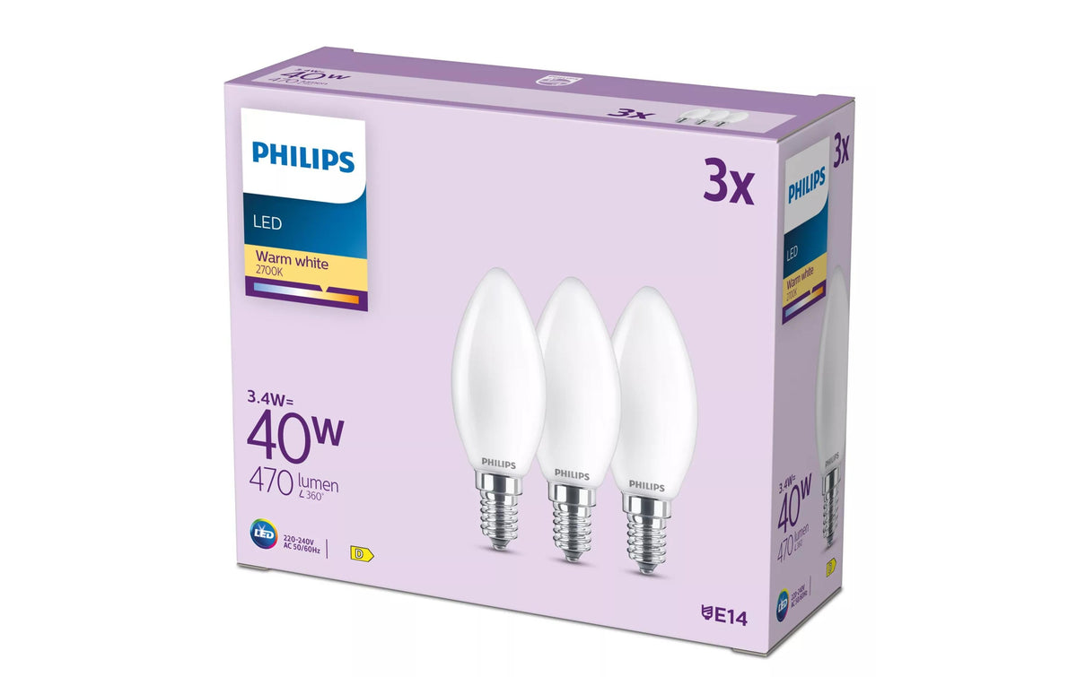 Philips by Signify Philips Leuchtmittel E14 – 470 lm, 2700 K, 300° – 2 Stück