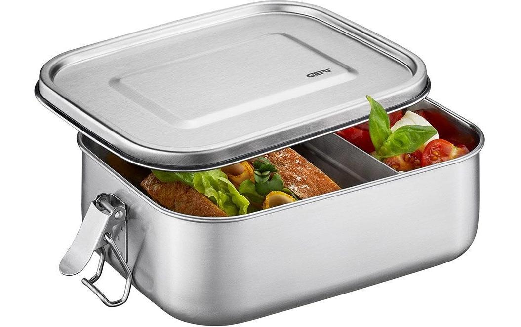 Gefu Lunchbox ENDURE – 1 l, 13,3 × 18,0 × 6,3 cm, Edelstahl/Silikon, Silber, spülmaschinenfest, BPA-frei
