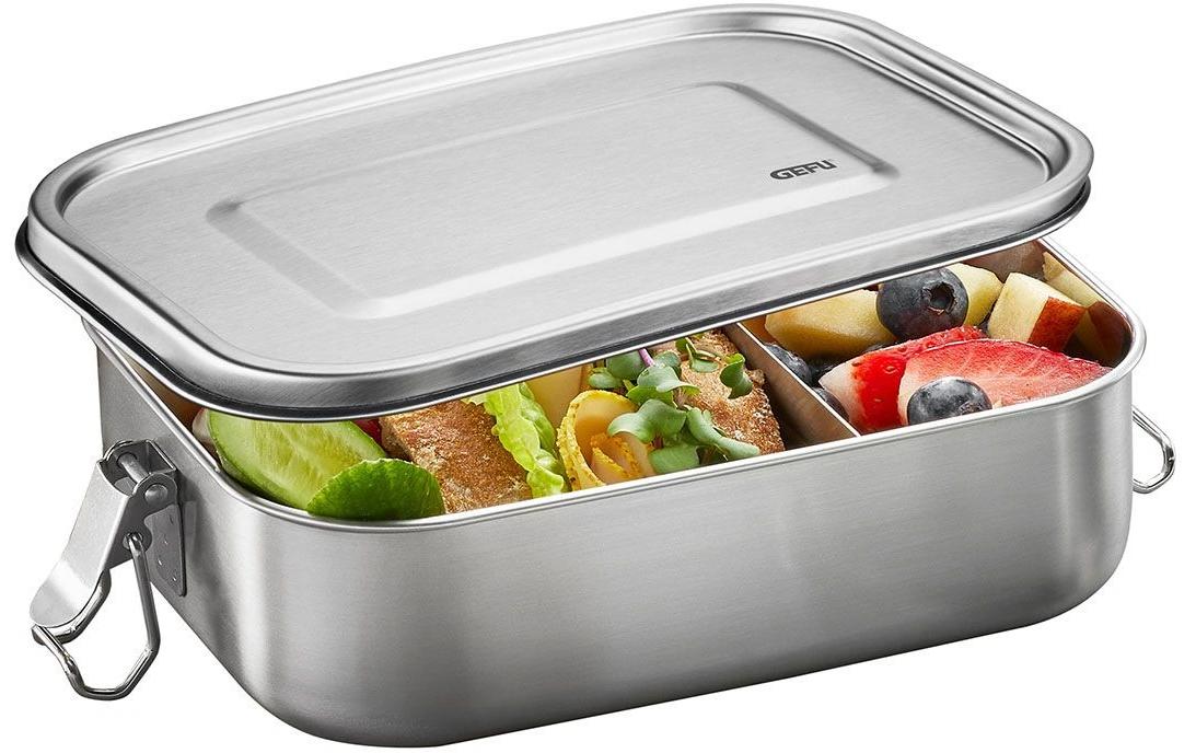 Gefu ENDURE – Lunchbox 1,4 l, 16,5 × 22 × 6,3 cm, Edelstahl/Silikon, Silber
