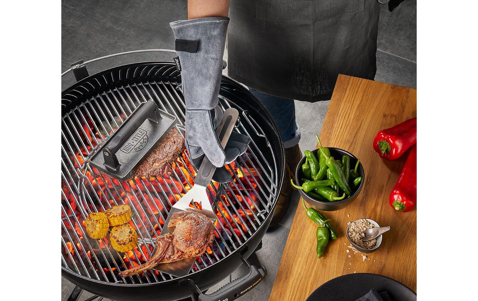 Gefu Grillhandschuhe, Baumwolle/Leder/Polyester, Einheitsgrösse, Grau/Schwarz, für Grill