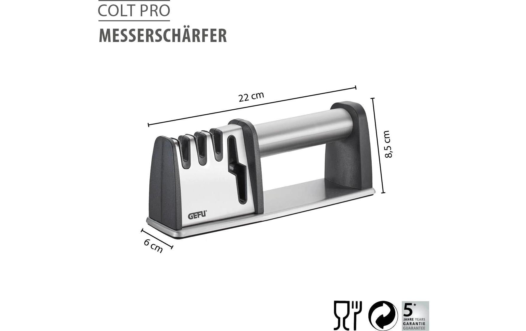 Gefu Colt Pro – Messerschärfer 6 × 22 × 22 cm, Edelstahl/Keramik/Kunststoff, Schwarz/Silber