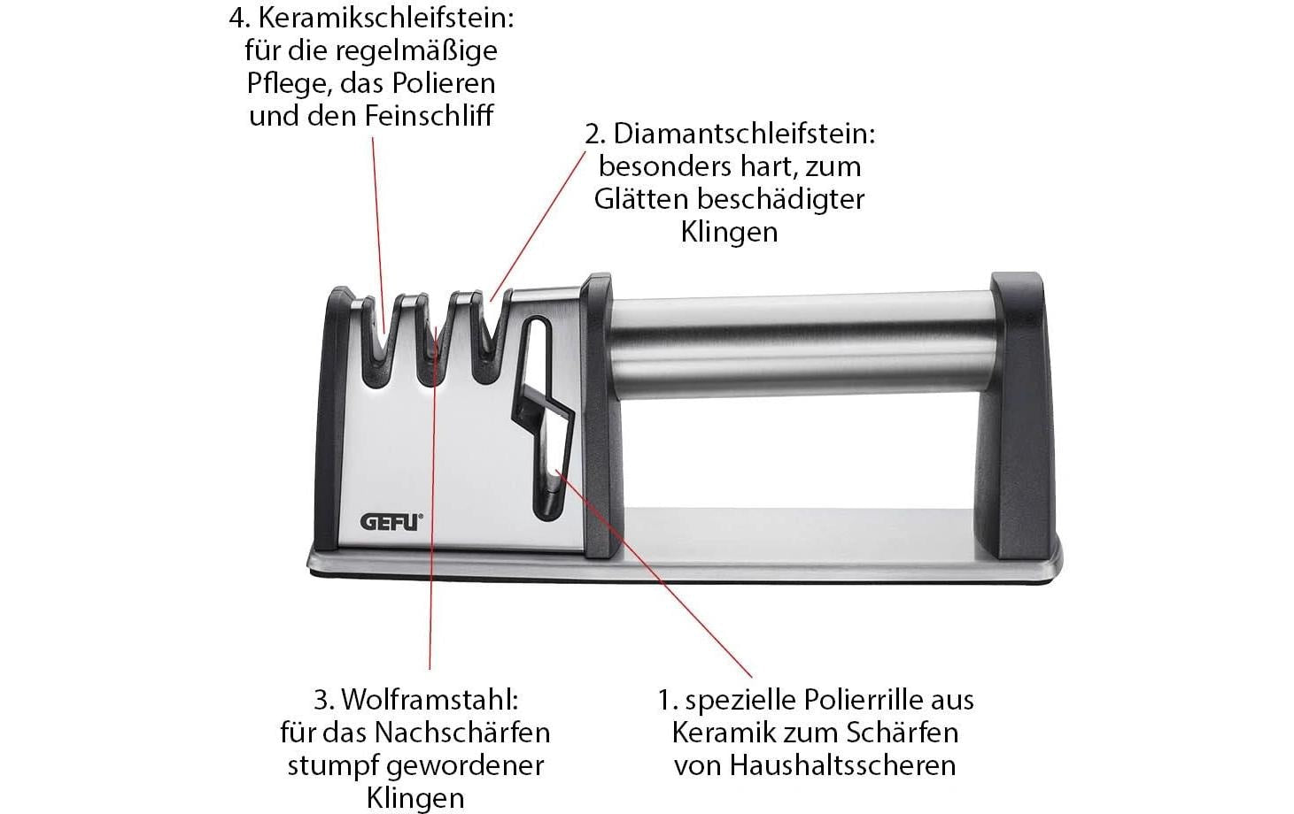 Gefu Colt Pro – Messerschärfer 6 × 22 × 22 cm, Edelstahl/Keramik/Kunststoff, Schwarz/Silber