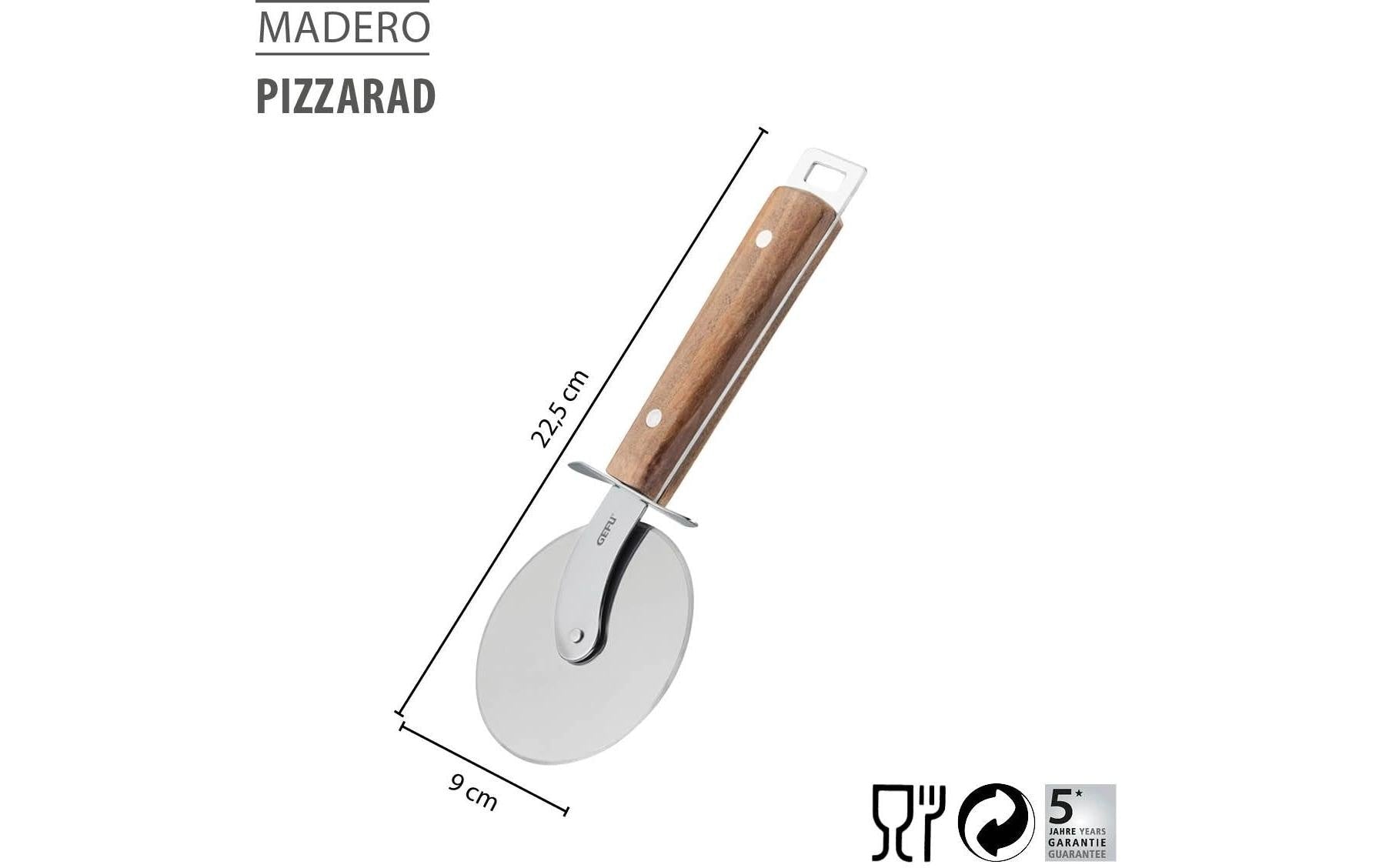 Gefu Pizzaschneider Ø 9 × 1,6 cm, Länge 22,5 cm, Edelstahl/Walnuss, Braun/Silber