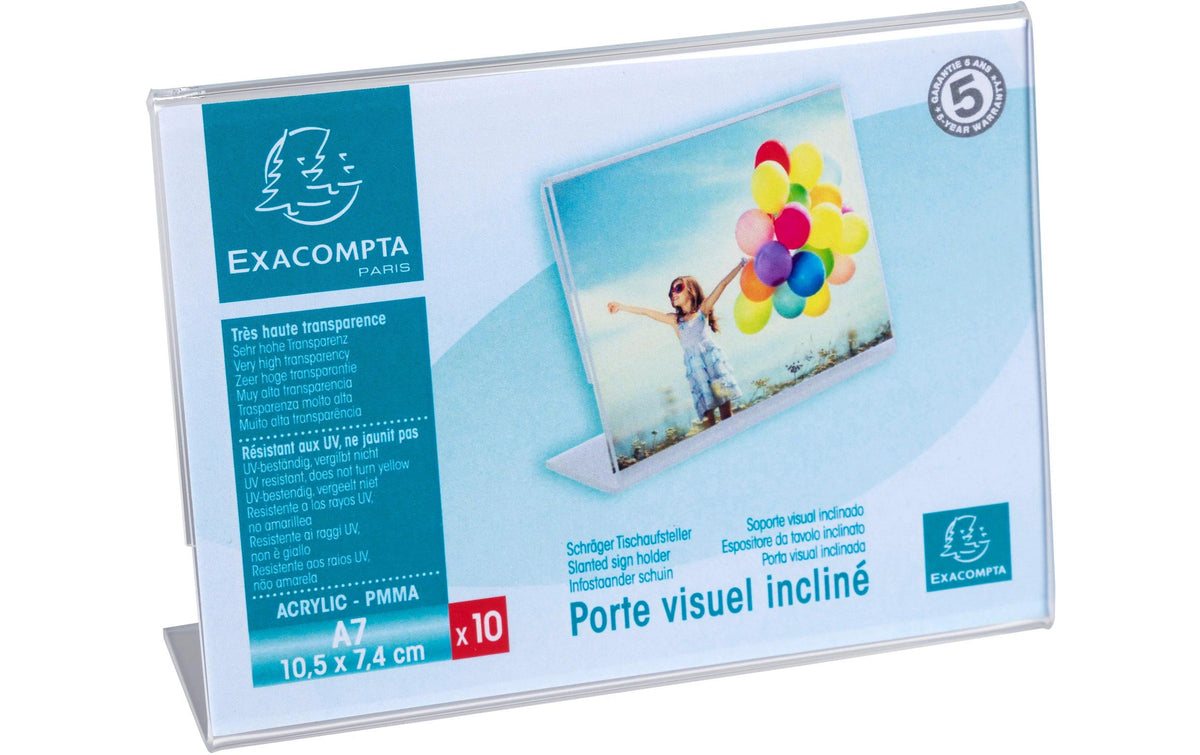 Exacompta Tischaufsteller – für A7 – Querformat – Transparent – Acryl – 10 Stk.