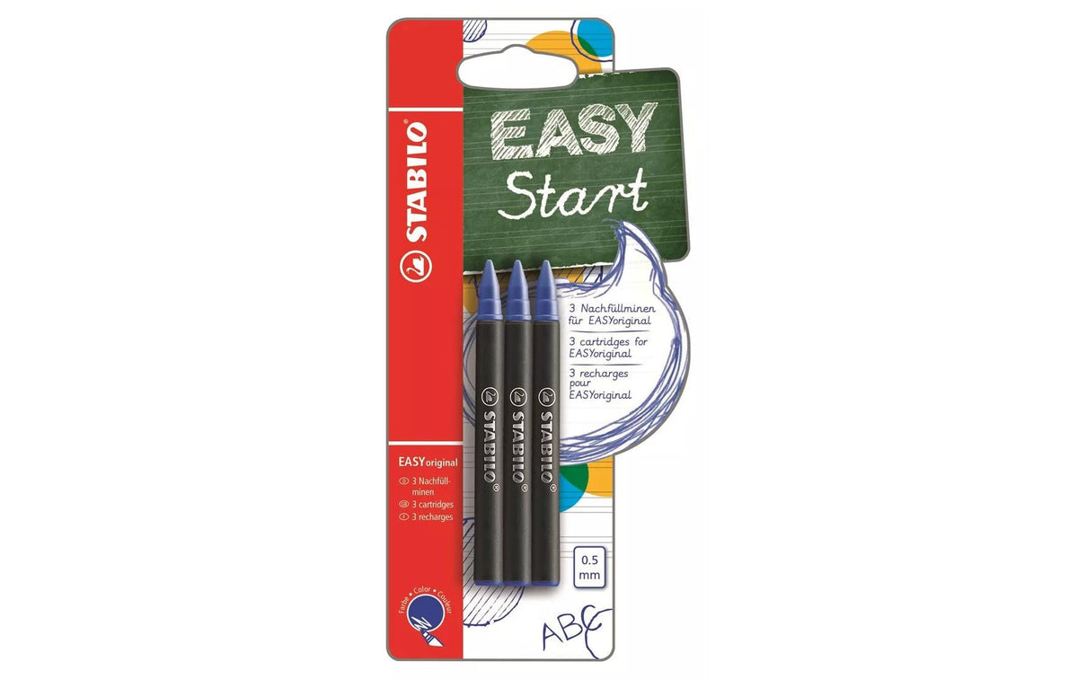 STABILO EASYoriginal Start Rollerpatrone – Blau, 0,5 mm (Mittel), 3er-Pack, radierbar