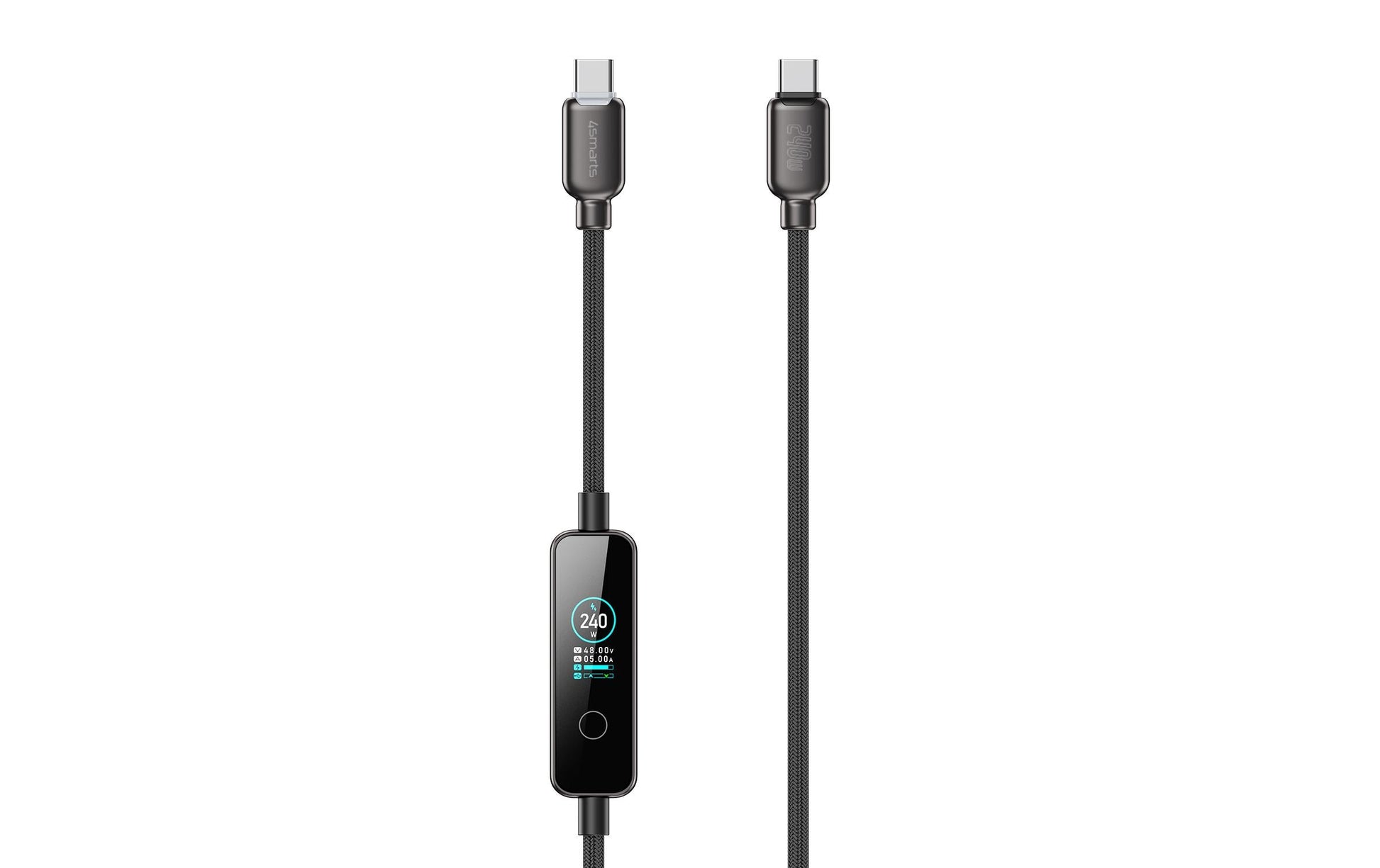 4smarts USB-C auf USB-C Kabel – USB 2.0 (480 Mbit/s) – 1,2 m – PD 240 W – Textilmantel – Schwarz