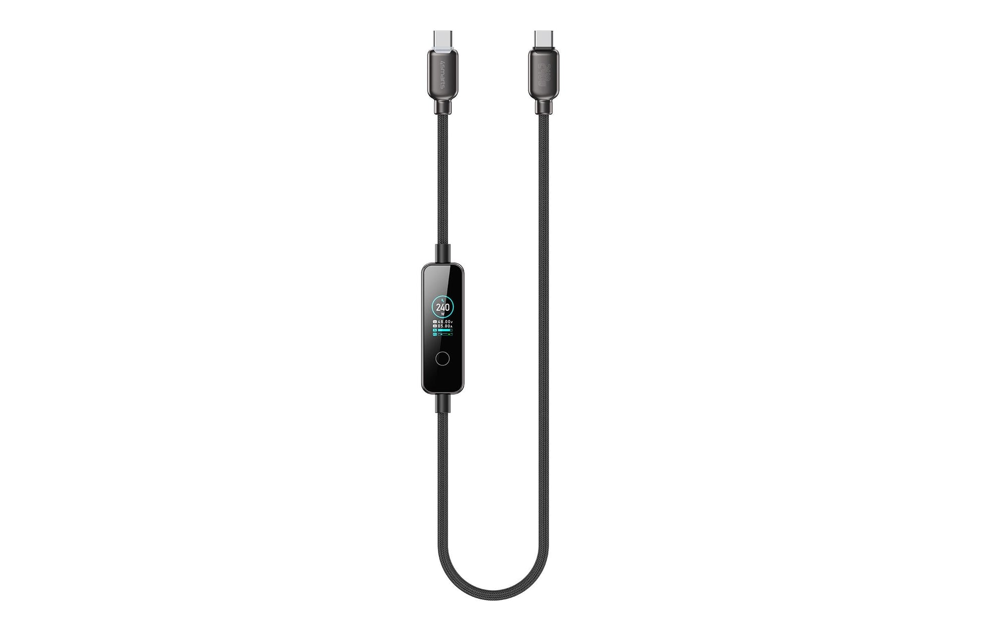 4smarts USB-C auf USB-C Kabel – USB 2.0 (480 Mbit/s) – 1,2 m – PD 240 W – Textilmantel – Schwarz
