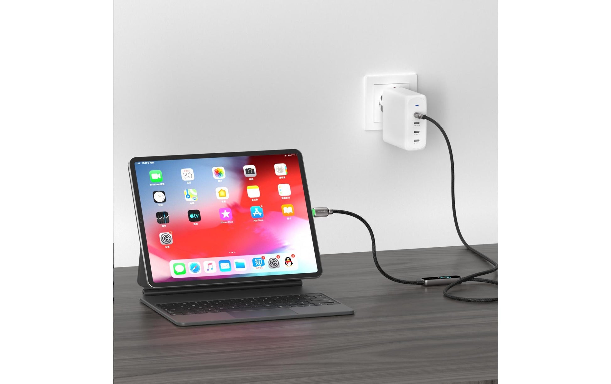 4smarts USB-C auf USB-C Kabel – USB 2.0 (480 Mbit/s) – 1,2 m – PD 240 W – Textilmantel – Schwarz