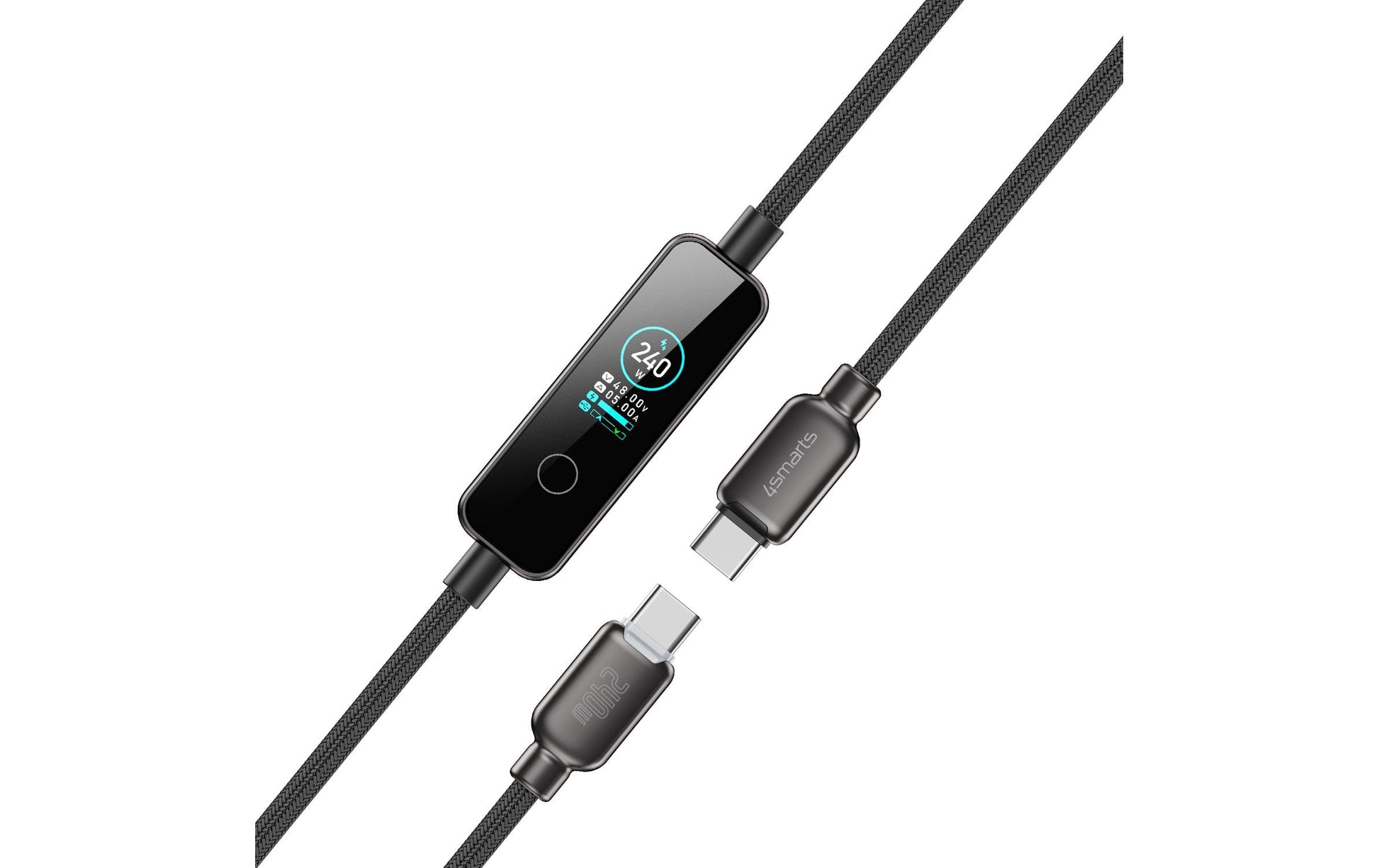 4smarts USB-C auf USB-C Kabel – USB 2.0 (480 Mbit/s) – 1,2 m – PD 240 W – Textilmantel – Schwarz